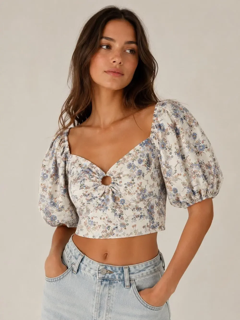 Abercrombie & Fitch Floral Puff Sleeve Crop Top NWT